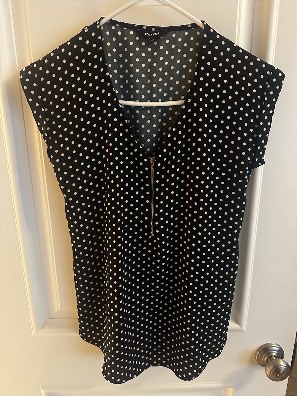 Express Black Polka Dot Zip-Front Top